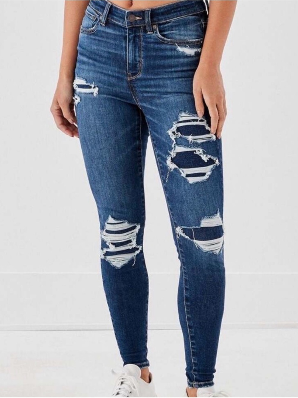 American Eagle Next Level Patched High Waisted Jegging in Dark Size 4 LONG